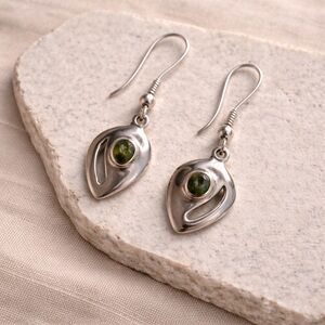 Moldavite Earrings Sterling Silver Dangle | Sculptural Modern Drop Cosmic #567